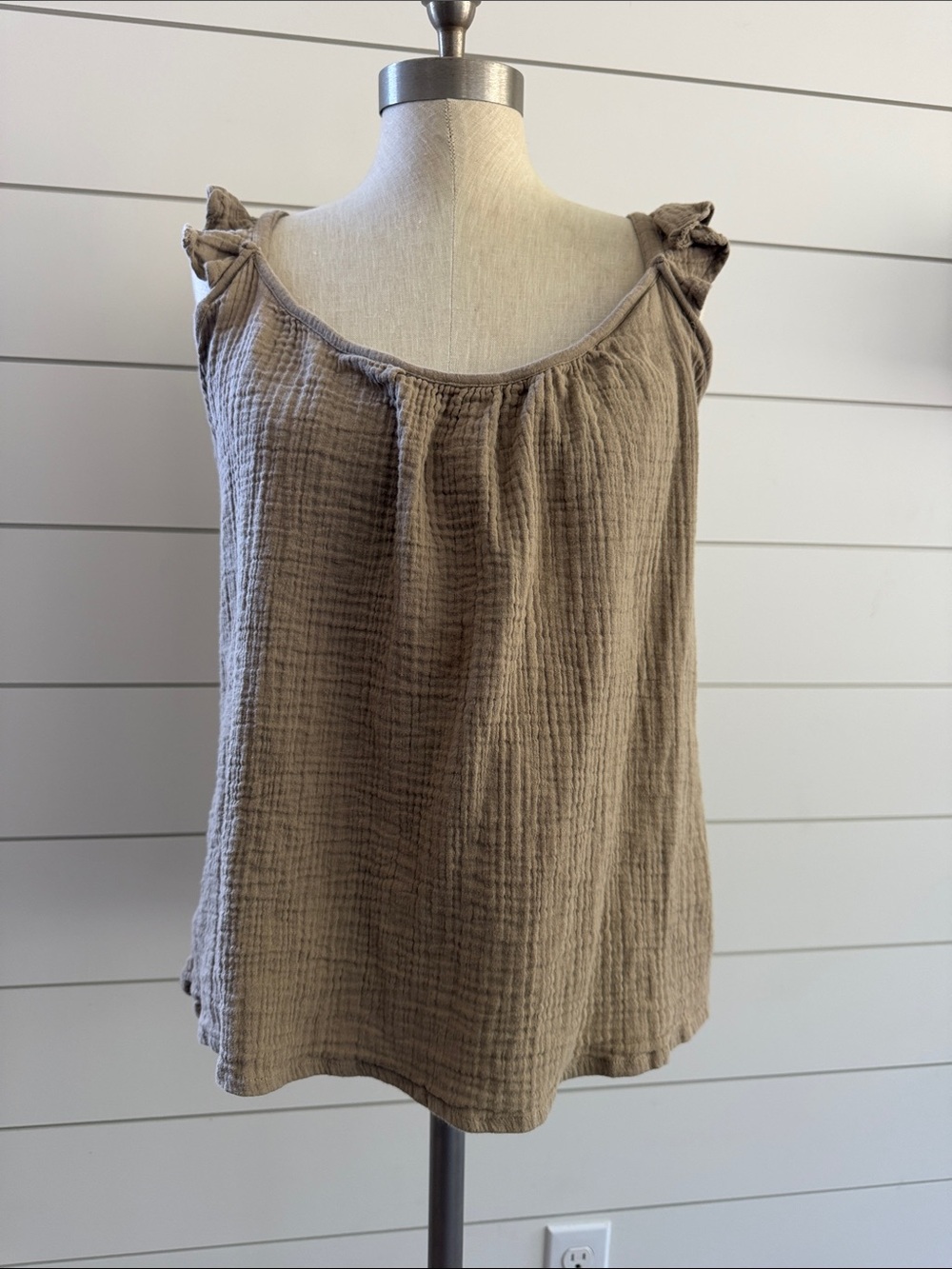 RD Style Taupe Tie-Shoulder Gauze Camisole